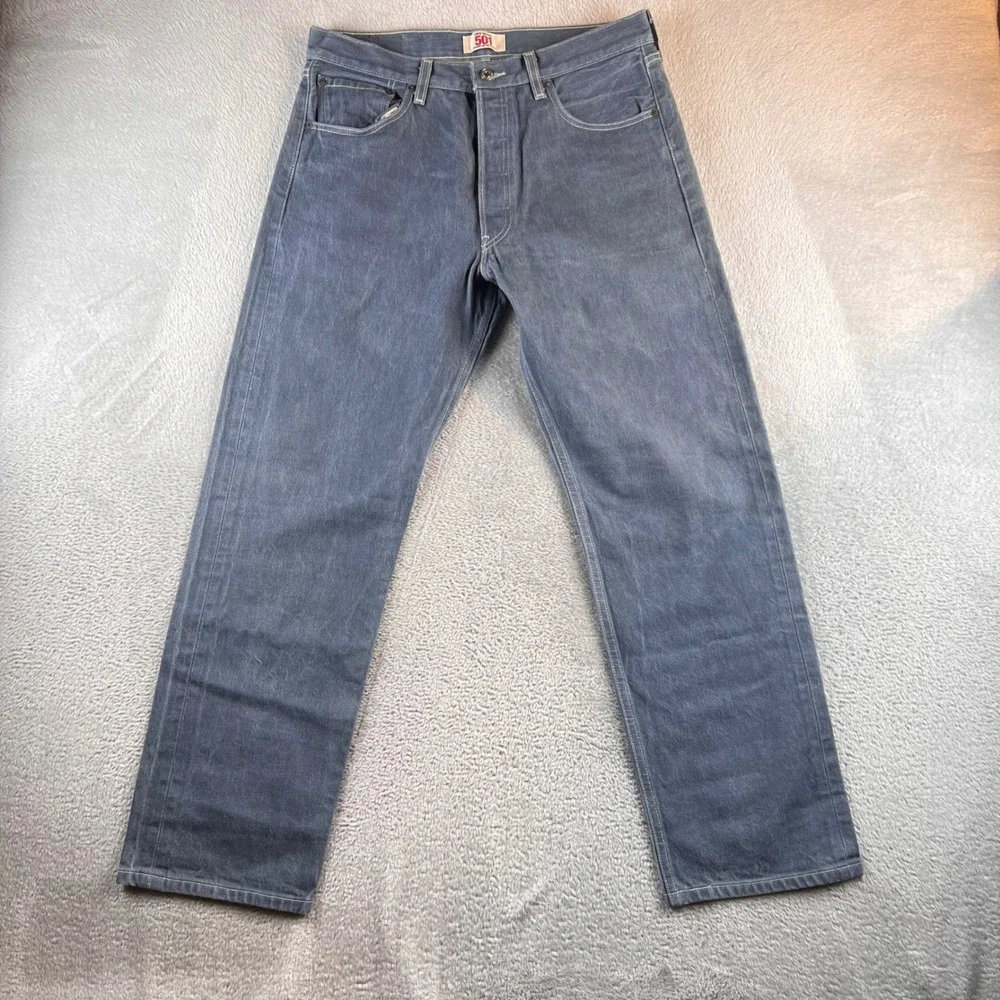 Levis 501 Original Straight Leg Button Fly Gray Blue Jeans Mens 34x32 WPL-423